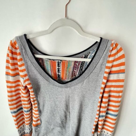 Free People Striped Embroidered BOHO Thermal Scoop Back Top sz. XS #ZZ - Picture 5 of 10